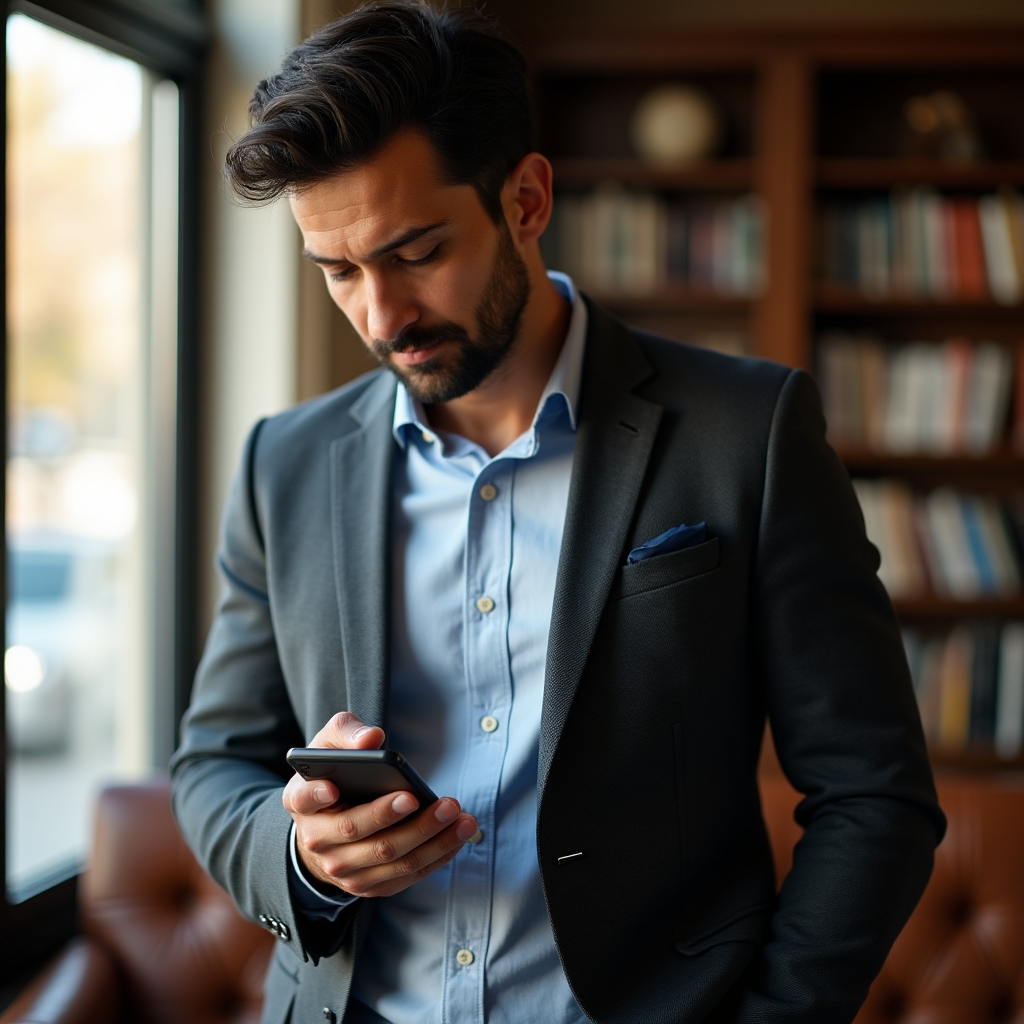 Self-employed consultant checking WhatsApp notification on smartphone